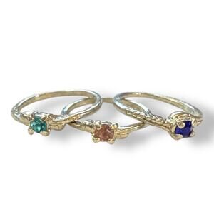 Silver 3 Multi Finger Ring Lot With Gemstones Size 5-7